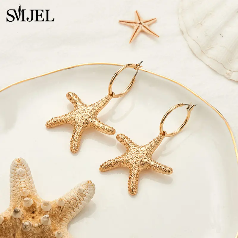 

SMJEL Cute Starfish Drop Earrings For Women 2019 New Statement Earings Fashion Jewelry Gold Color Pendients Korean