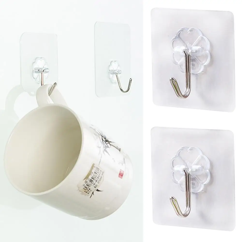 2Pcs Bearing 2KG Adhesive Strong Wall Hook Lucky Clover Transparent Kitchen Hooks Waterproof Bathroom Accessories Set