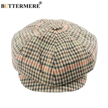BUTTERMERE, газетные Шапки, береты для мужчин и женщин, гусиная лапка, шерсть, твид в стиле Гэтсби, плоская кепка, повседневная клетчатая Осенняя винтажная шапка для художников