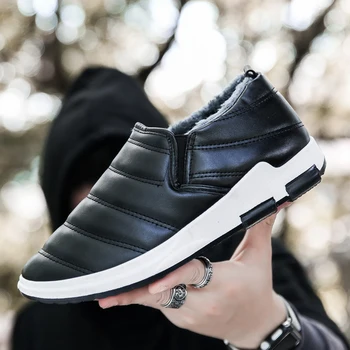 

New Winter Men Shoes Cotton Warm Men Casual Shoes Water-Resistant Plush Sneakers Shoes for Men PU Leather Flats Adult Footwear