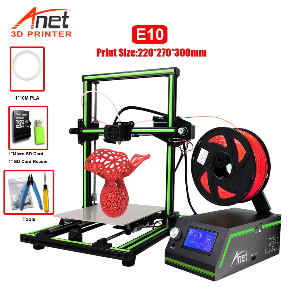 Новый принтер E10 Anet 3D большой размер печати 220*270*300 мм Автономная печать низкий