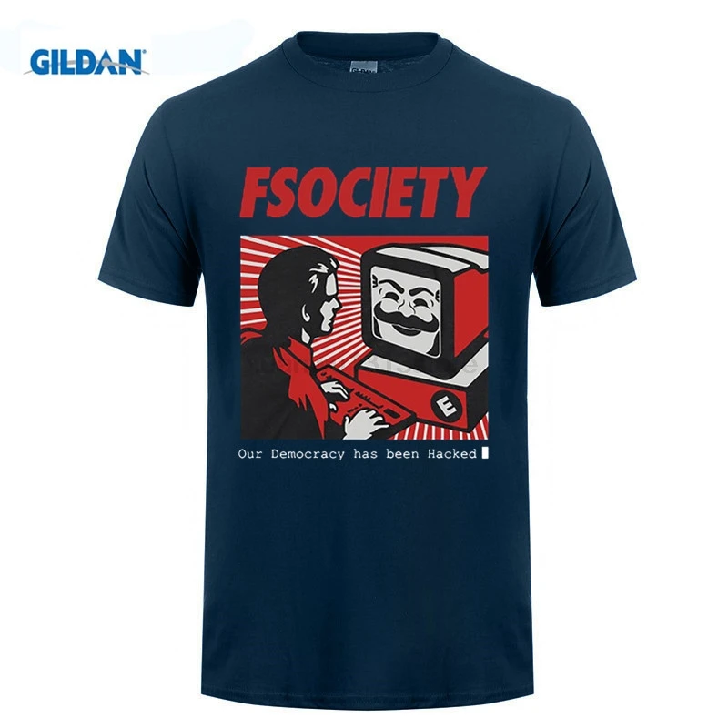 Mr Robot Fsociety Mask T Shirts Men Fashion Printed T-shirt Summer Short Sleeve Cotton Shirt |
