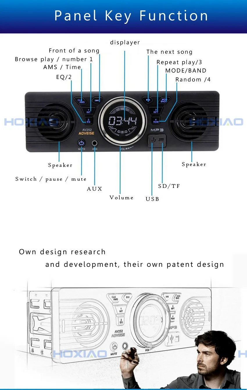 1 din автомагнитола MP3 аудио плеер Bluetooth hands-free стерео FM Встроенный 2 динамика поддерживает USB SD AUX аудио воспроизведение