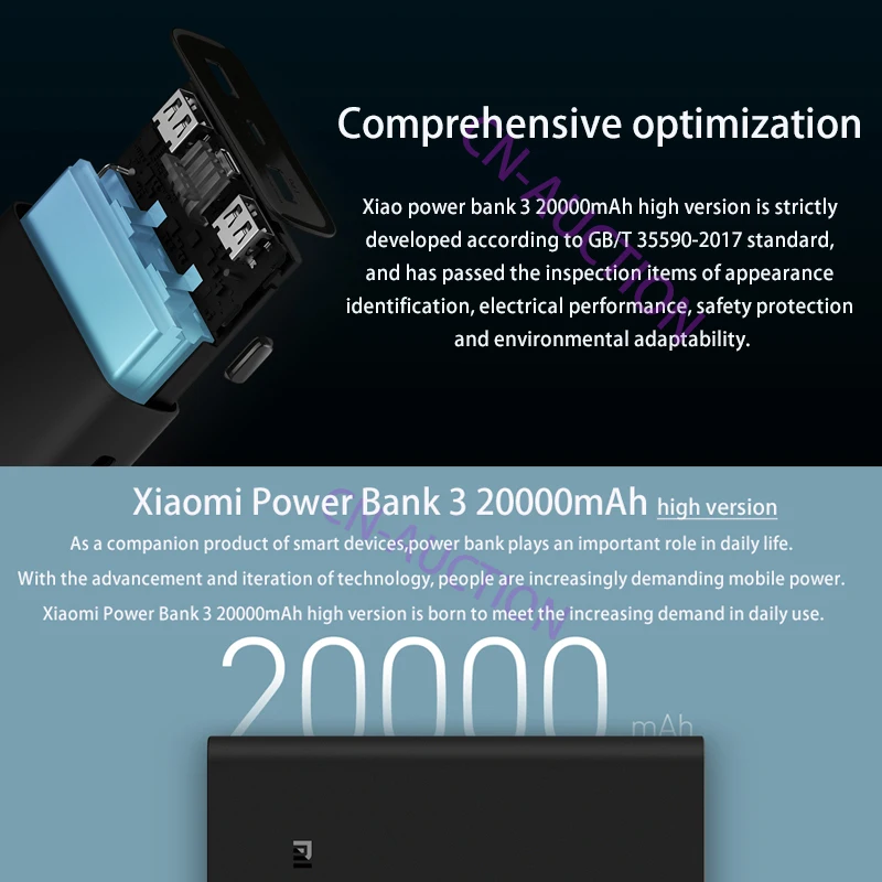 Original Xiaomi Power Bank 3 20000mAh Portable Charger Power Supply Dual USB USB-C Two-way Quick Charging Mi External Battery