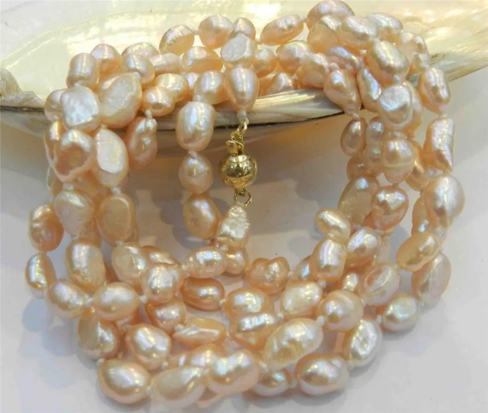 

huij 001353 LONG 48 INCHES 7-9MM PINK AKOYA CULTURED PEARL NECKLACE