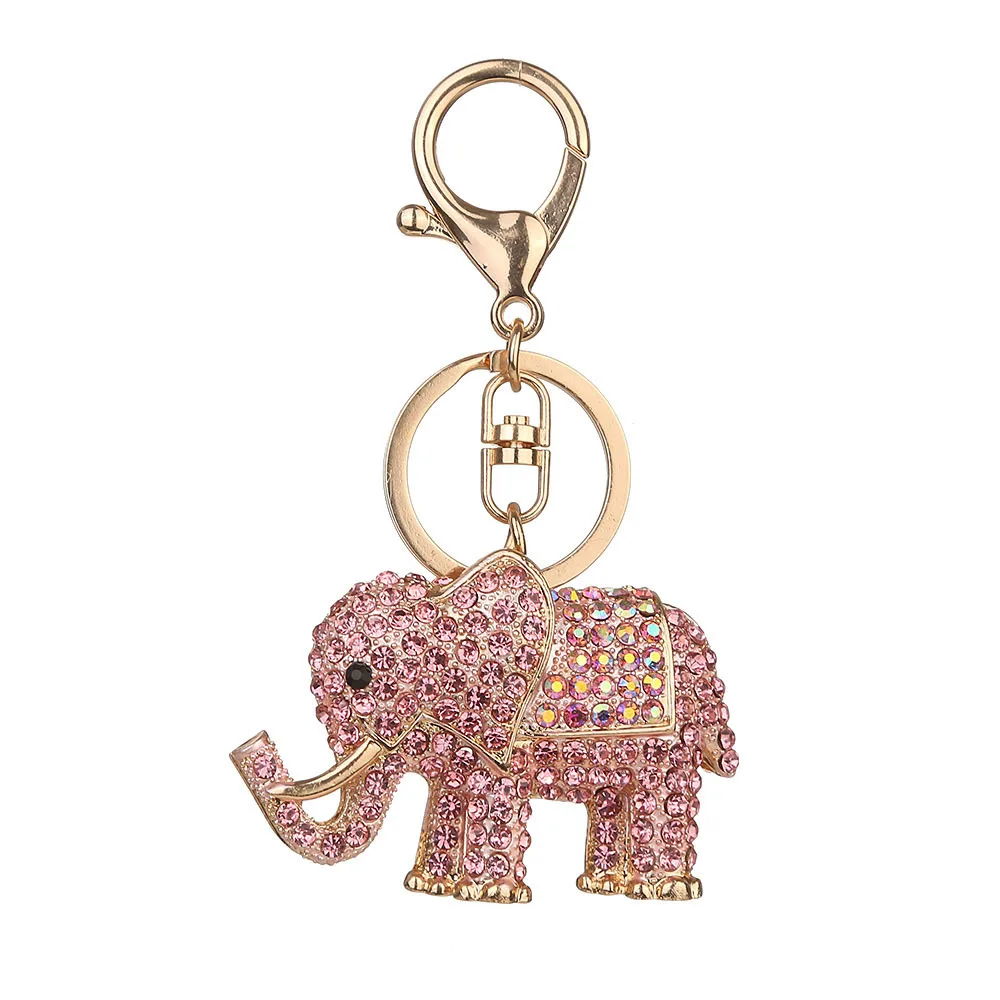 Cute Elephant Keychain Alloy Rhinestone Keychain Key Holder For Lady