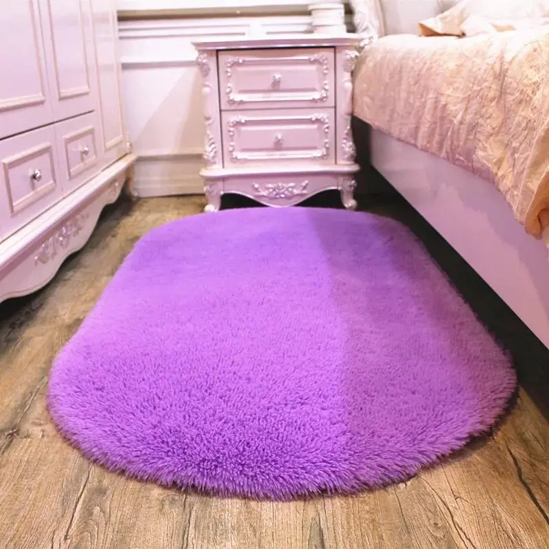Одноцветный Овальный коврик для пола, ворсистый коврик с длинными волосами, мягкий коврик для спальни, гостиной, мягкий ковер для прихожей