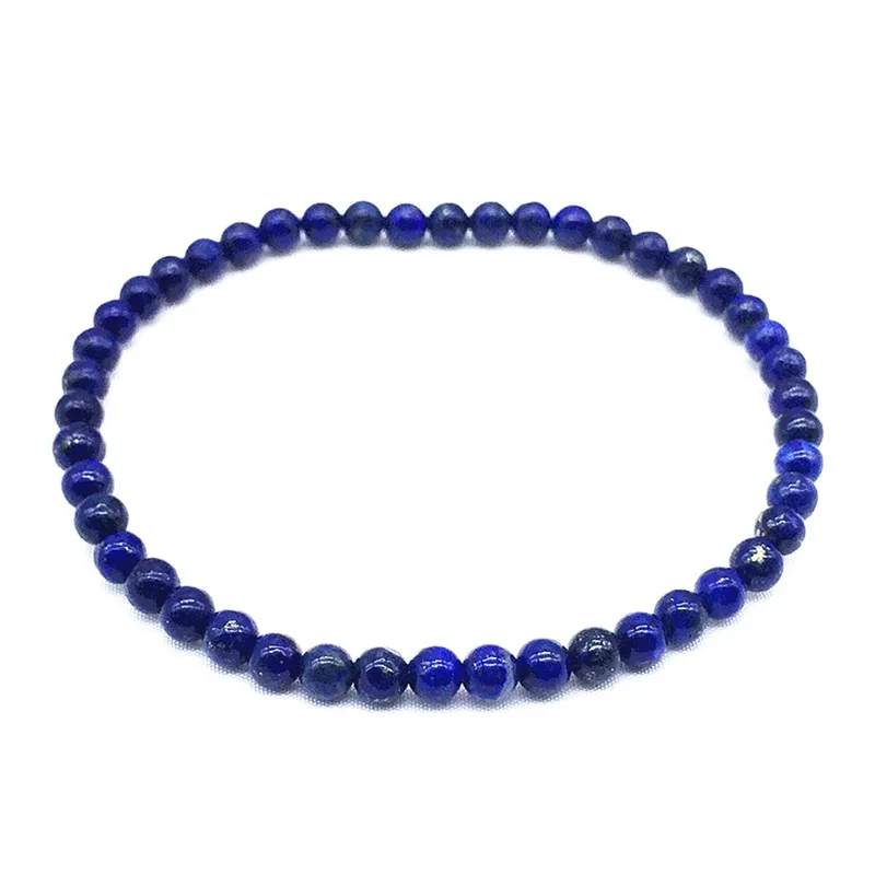 

4 mm Lapis Beads Women Men Girls Bracelet 18-18.5 cm Nature Stone Not synthetic Small Bead Ball Jewelry