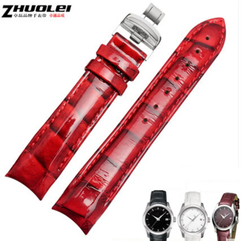 

For T035 girl watch curved end 18mm women's Watch Band genuine leather Strap with butterfly Stainless Steel Clasp watchband