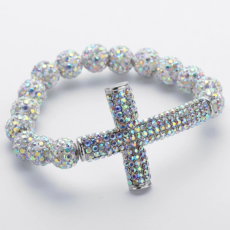

MOODPC fashion 10mm ladies ball cross bracelet shiny black and AB three color available