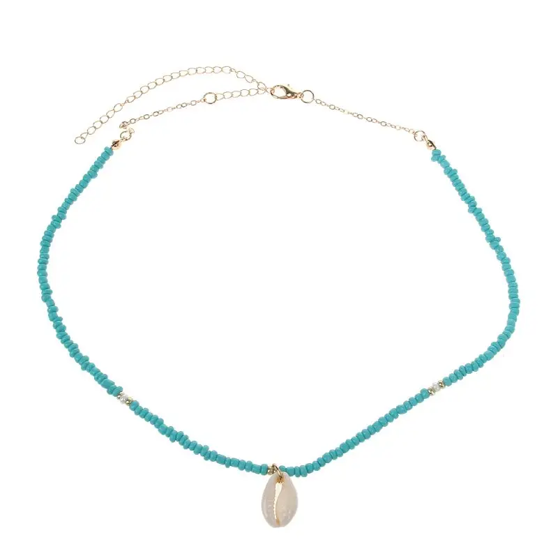 

Bohemian Sea Necklace with Beads and Shell Pendant Friendship Jewelry