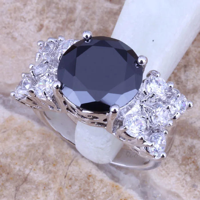 Awesome Black Cubic Zirconia White CZ Silver Stamped 925 Ring Size 6
