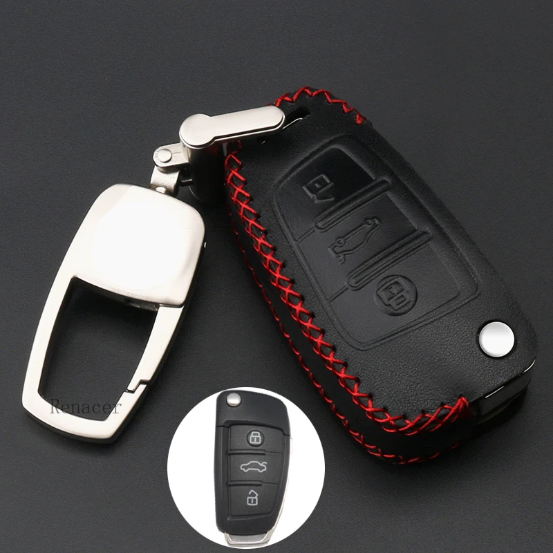 

2018 new car key cover case holder ring keychain chain leather + alloy For AUDI Q3 Q7 A4 A6