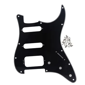 

FLEOR 11 Hole SSH Strat Guitar Pickguard HSS Scratch Plate Black 3Ply with Screws for Electric Guitar Accessories