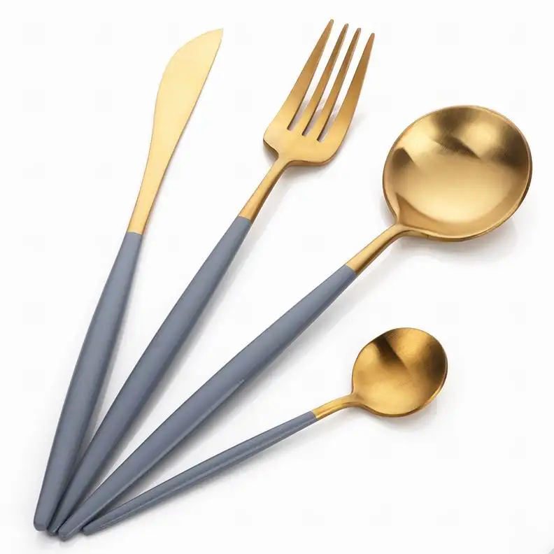 Горячая столовые Ножи столовые ножи вилки ложки Wester кухонная посуда из нержавеющей стали домашний праздничный набор столовой посуды Прямая поставка - Цвет: Gray Gold