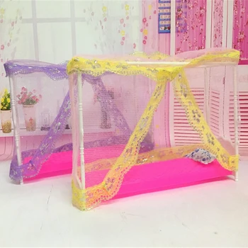 

Wholesale Nets+Bed+Pillow Plastic Lace Dollhouse Miniatures Furniture Accessories bed Doll Toys Good Quality