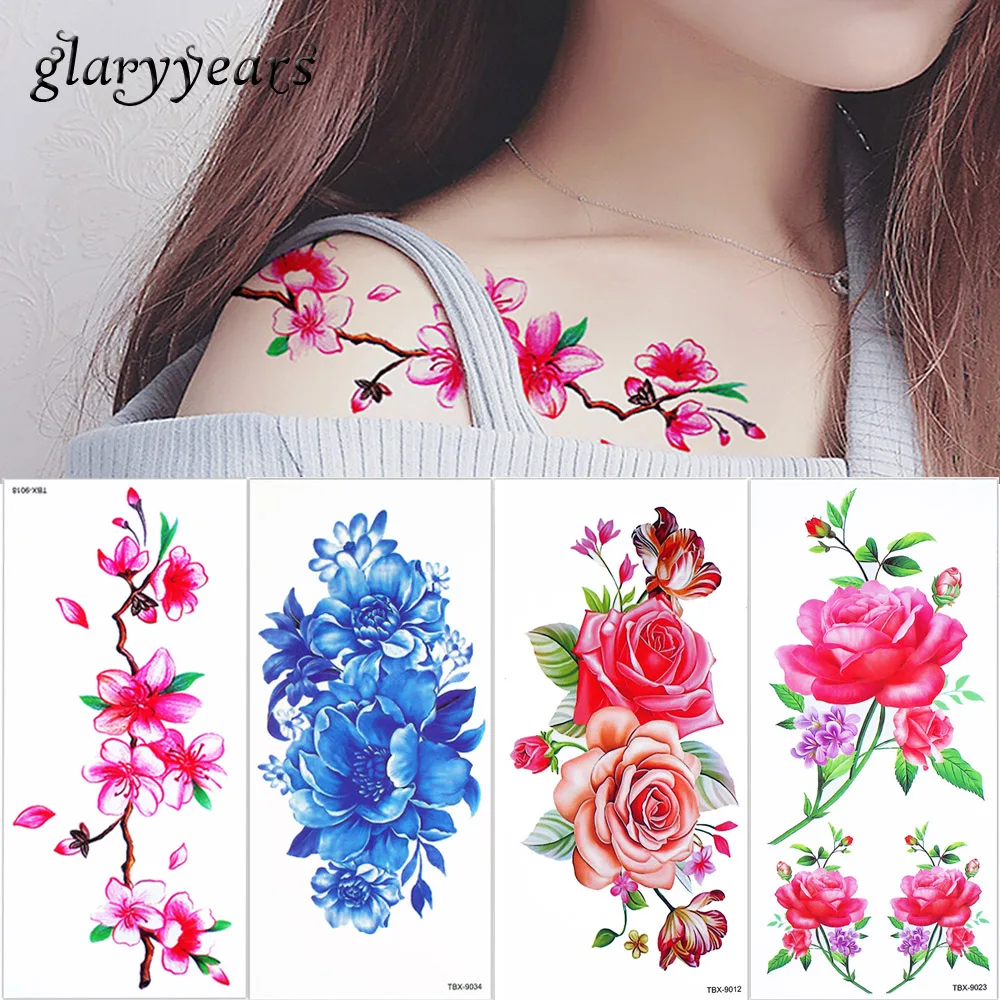 181 Glaryyears 5 Pièceslot Réaliste Cerise Fleur Tatouage Couleur Dessin Temporaire étanche Corps Clavicule Bras Art Tatouage Autocollants In