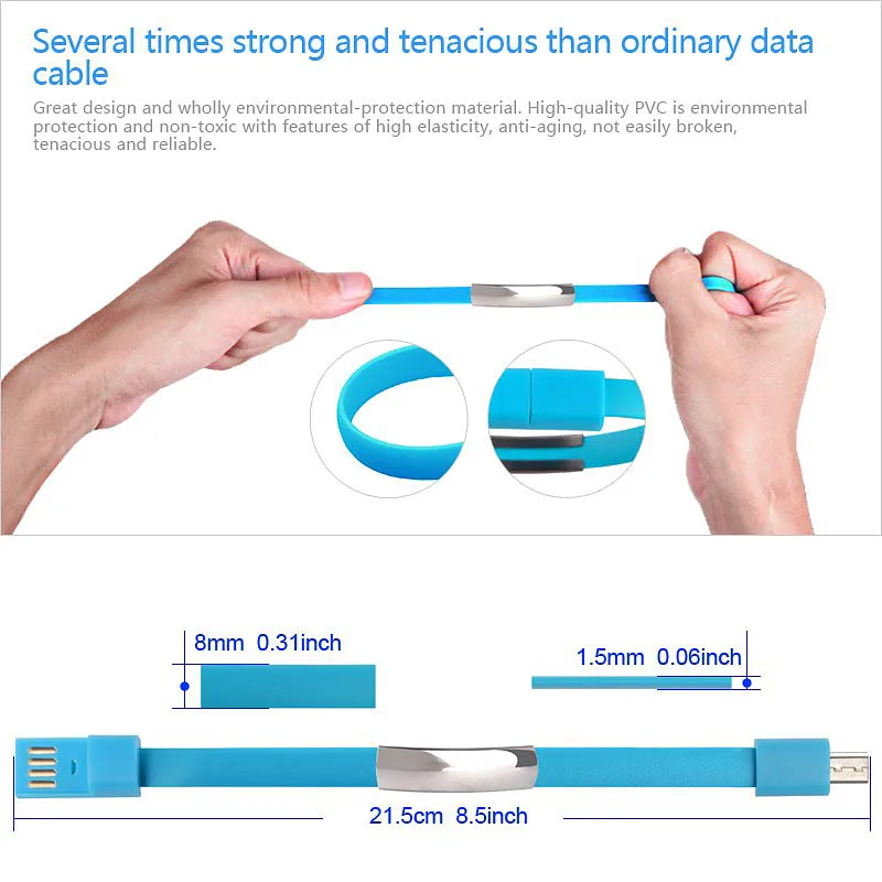 Браслет плоский провод 8-контактный USB кабель для зарядки и передачи данных для iPhone X 8 7plus ipad для Xiaomi Redmi samsung Micro usb кабель