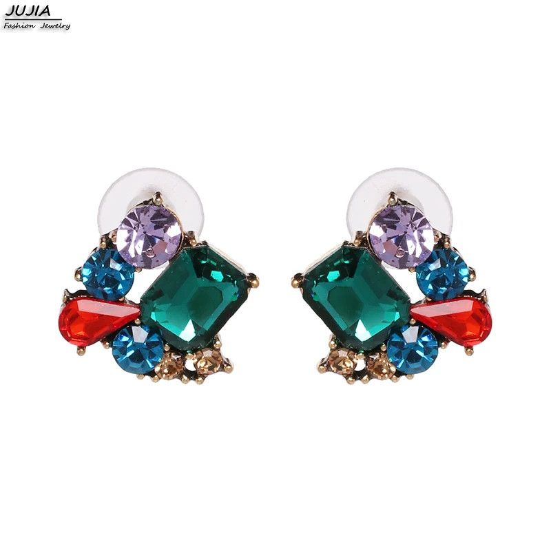 Элегантные серьги-гвоздики jujia с кристаллами для женщин, подарок на свадьбу, ювелирные изделия для девочек, модный металлический серьги
