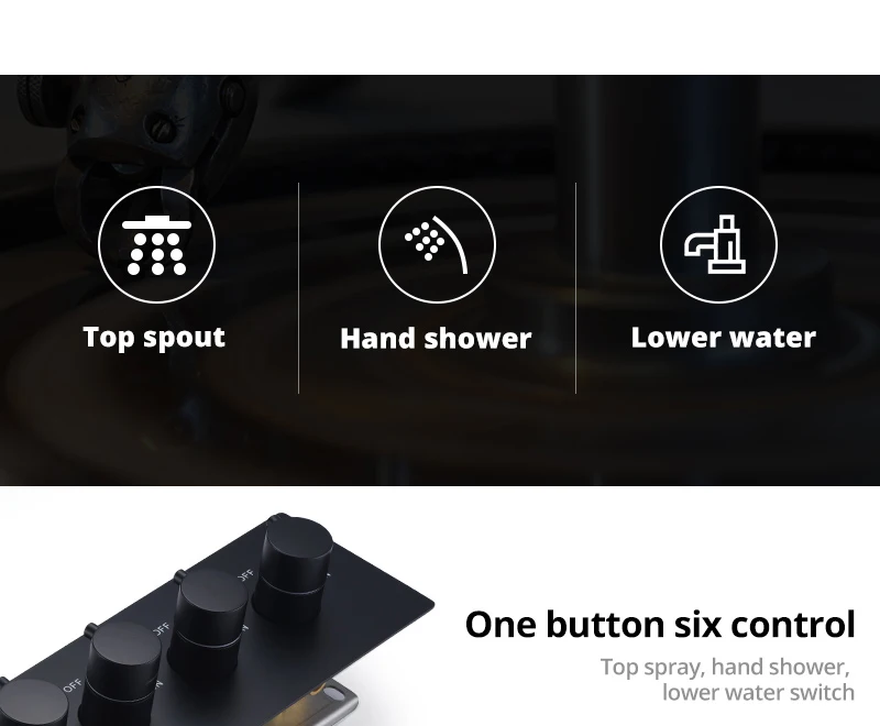 Multi-Function Shower Set Led Remote Control Light Black Brass Shower System (32)
