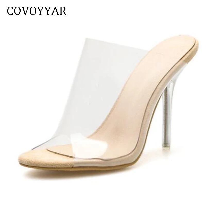 COVOYYAR 2019 женские сланцы с открытым носком на высоком каблуке летние прозрачные