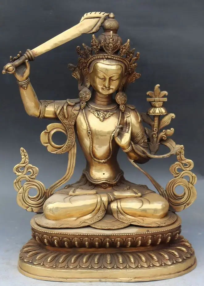 

xd 002132 17" Chinese Tibet Buddhism Bronze Wenshu Manjushri Buddha Sword Kwan-yin Statue