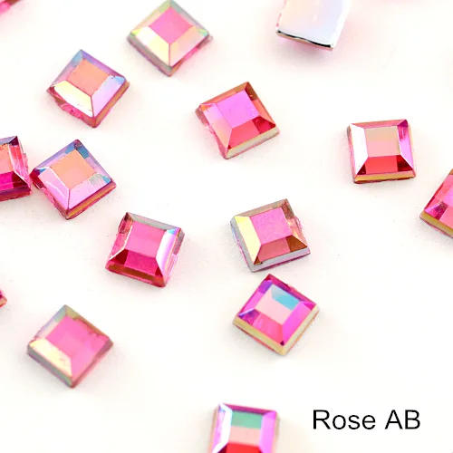 100 квадратная форма pcs акриловый лак для ногтей Non-стразы с плоским основанием, серебряное дно с украшением в виде кристаллов на клейкой основе, стразы для рукоделия и декорирования ногтей искусство B1171 - Цвет: Rose AB