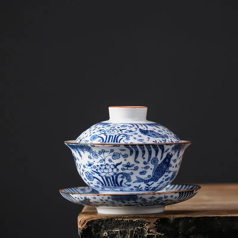 Китайский традиционный керамический чайный сервиз Gai Wan чайные сервизы из костяного фарфора Gaiwan чайный фарфоровый сервиз голубой и белый фарфор Gaiwan - Цвет: 5