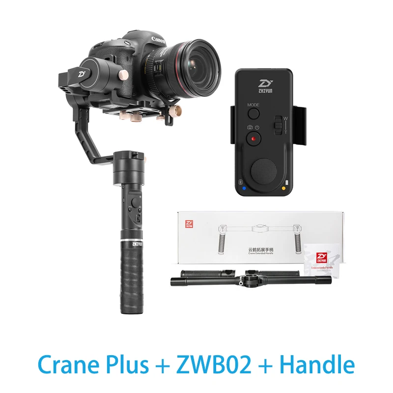 Zhiyun Crane Plus 3 осевой ручной шарнирный стабилизатор для камеры GoPro 2500 г Полезная нагрузка длинной выдержкой Интервальная покадровая съемка Горизонтальное кадрирование движения памяти Для беззеркальных цифровых зеркальных фотокамер - Цвет: with ZWB02 Handle