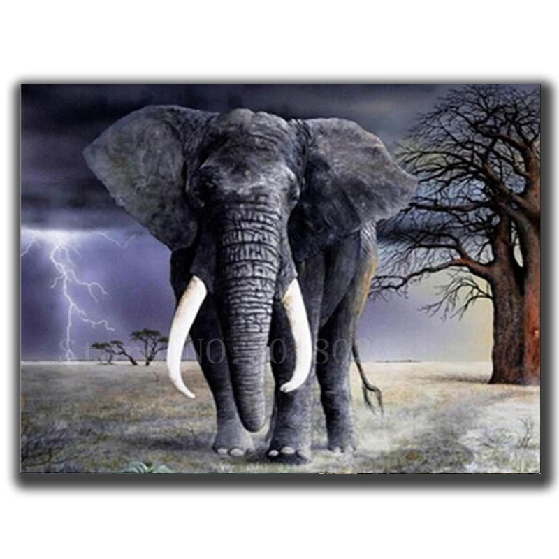

Diamond Mosaic Diy Diamond Embroidery Elephant Walking Before Rain Full Diamond Painting Cross Stitch Rhinestone Home Decoration