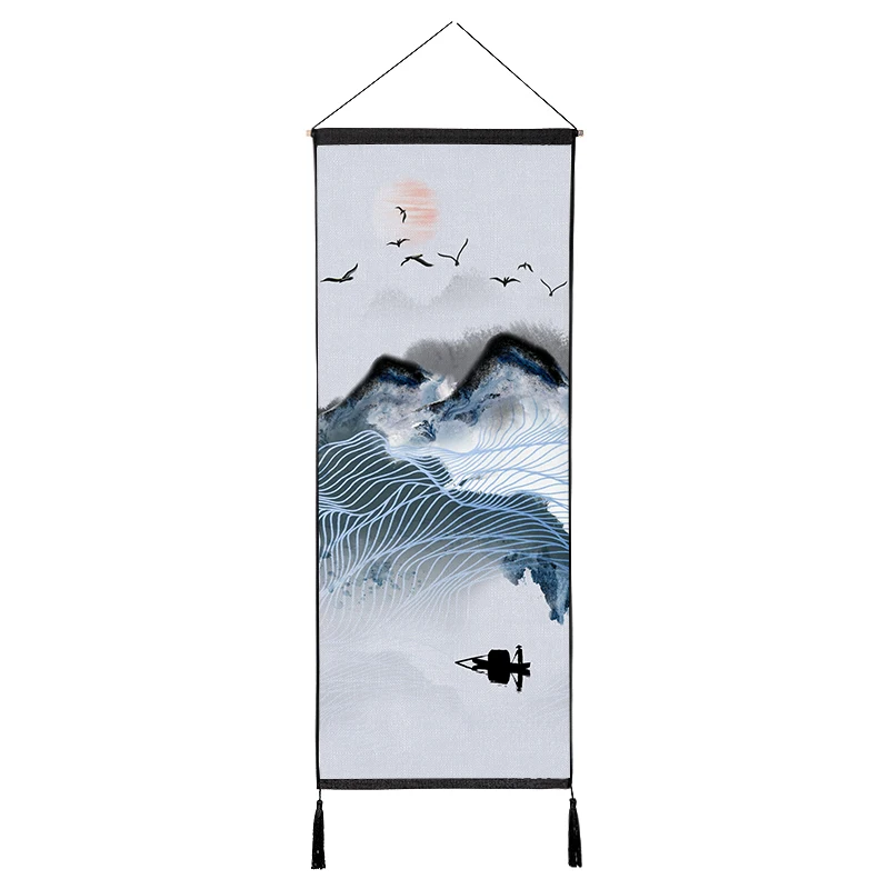 Китайский горный пейзаж и воды живопись домашняя декоративная настенная вешалка гобелен хлопок лен прокрутки живопись с кисточками