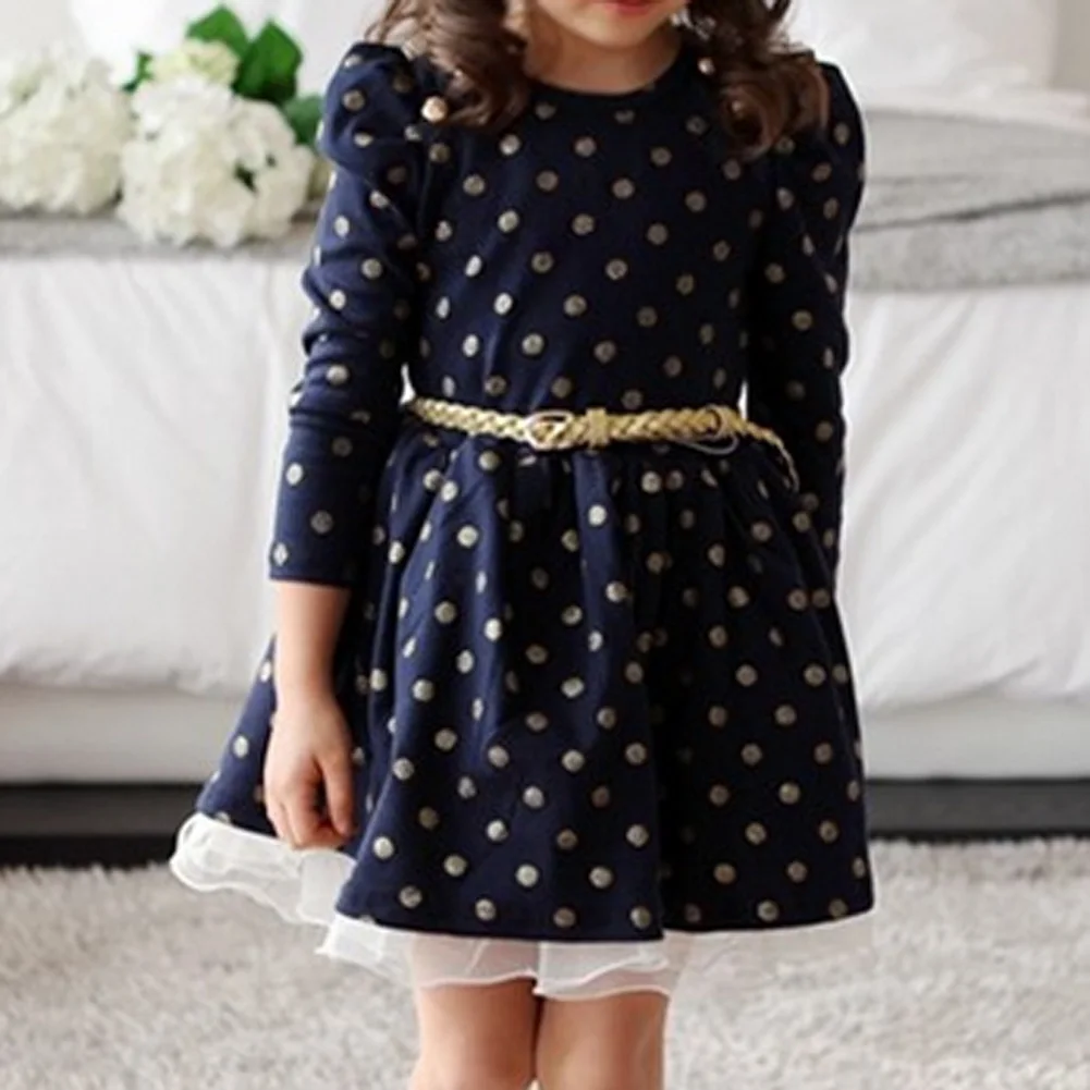 

Girl Kid's Elegant Winter Autumn Dress Lace Brim With Belt Decor Princess Outfit 3 to 8 Years Children Clothing