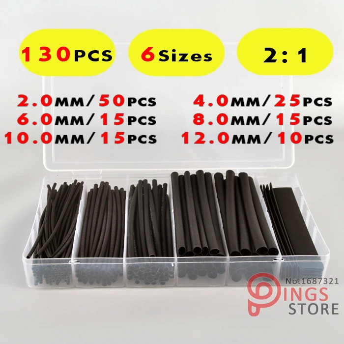 Buy (130 PCS) 2MM/4MM/6MM/8MM/10MM/12MM Black