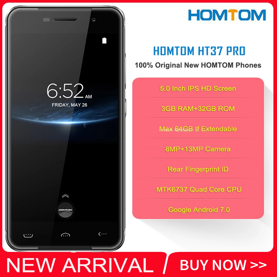 Double HT37 Pro 5 0 дюймов HD смартфон двойной динамик MTK 6737 3 ГБ + 32 Android 7 13MP 3000 мАч сканер