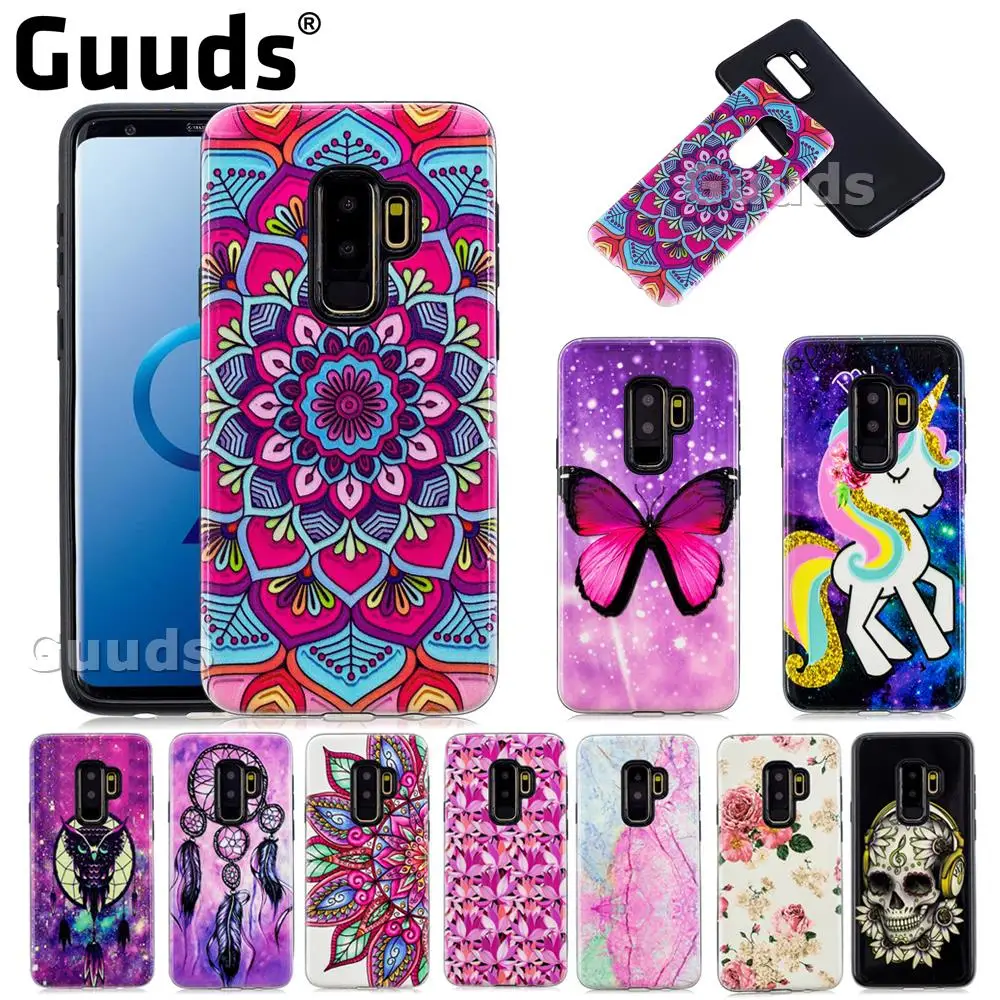 Guuds for Samsung Phone Case New 2 in 1 PC + TPU Glossy Embossed for Galaxy A3 A5 J3 J5 2017 2018 J2 Pro S7 S7dege S8 s9 plus
