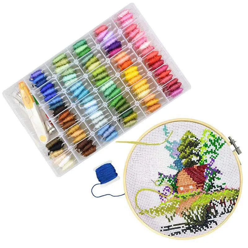 

oneroom Floss Cross Stitch Thread Sekin Kit With Threader Bobbins Sewing Needles Storage Box Embroidery Floss Cross Stitch Kit