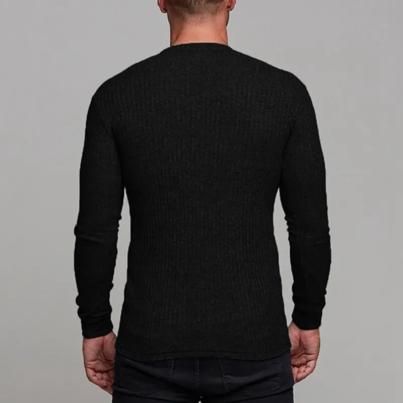 Laamei Causal Solid Color Men Sweater Slim Fit Long Sleeve Men Pullovers Cotton Blend Knitting Tops Male Knitwear New