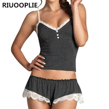 RIUOOPLIE для женщин милые пижамы бретели трусики для шорты комплект ночное белье хлопок черный костюм