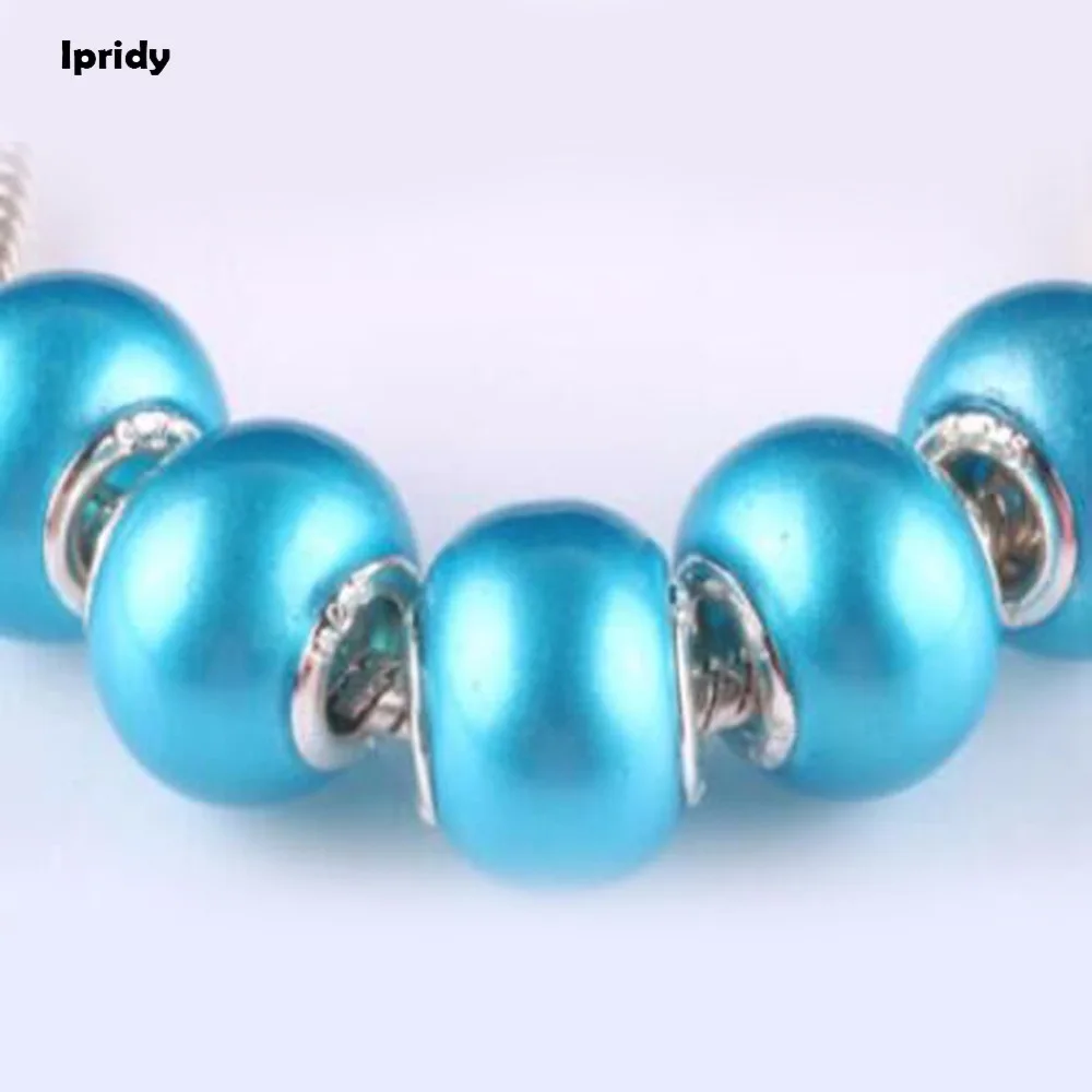 

100PCS Pearl Effect Murano Glass Beads Mix Color Large Hole with Silver Brass Cores European Charm fit Bracelet Necklace