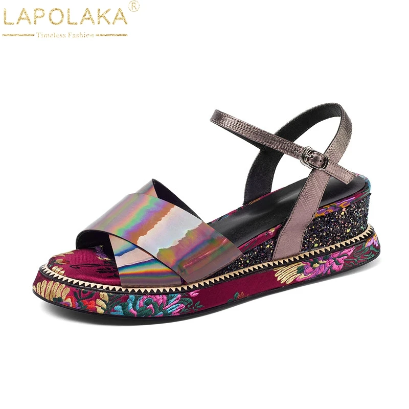 

LAPOLAKA Flower Sole Summer Casual Ankle Strap Open Toe Platform Sandals Shoes Woman