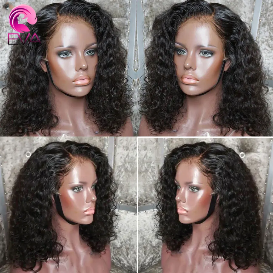 Eva волосы короткие кружевные передние человеческие волосы парики предварительно выщипанные с детскими волосами бразильские волосы remy кудрявые кружевные передние парики для черных женщин