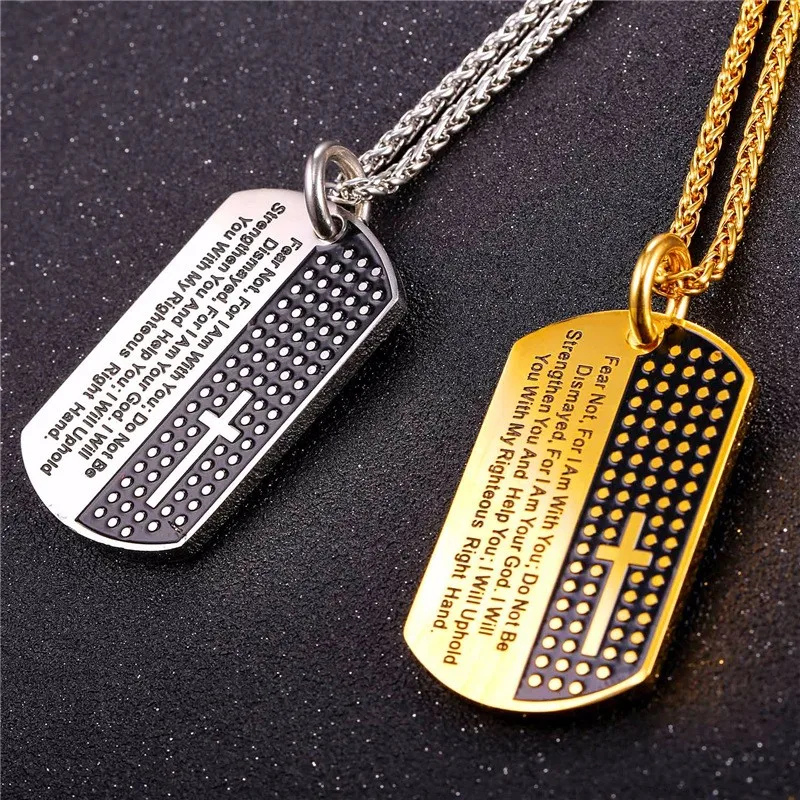 Collare серебро/золото Dog Tag крест ожерелье мужское с библейской военной 316L нержавеющей стали ювелирные изделия Хип-хоп крест ожерелье P103