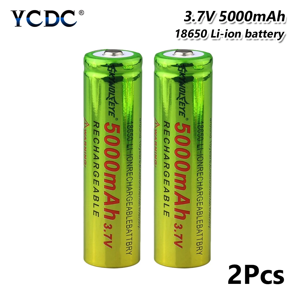 1/2/4/6/8 шт. зеленый+ желтый Li-Ion 18650 5000 мА/ч, Перезаряжаемые батареи 3,7 V 18650 литий ионный Батарея клетки Замена - Цвет: 2 pieces