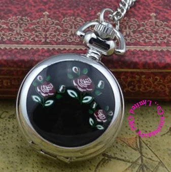 

wholesale price good quality new elegant woman girl lady fashion silver rose painting pocket watch necklace antibrittle hour