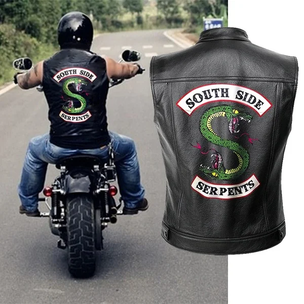 

Leisure HIP HOP Riverdale PU Leather Jacket Vest Men Motorcycle Spring Jackets South Side Serpents Punk Black Motorrad Gilet