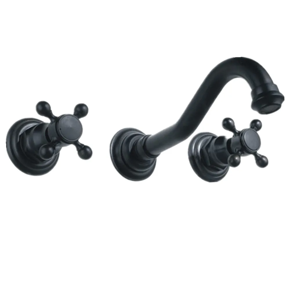 3 Pcs Black Faucet Dual Handle Sink Mixer Taps Basin Faucets Wall