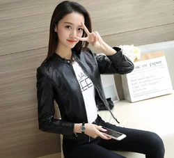 Mr.nut new Korean version of the casual simple motorcycle leather jacket Slim leather women's jacket Mr.nut new Korean version of the casual simple motorcycle leather jacket Slim leather women's jacket