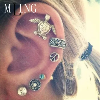 

MLING 2019 Vintage Earrings Fashion Owl Tortoise Leaves Circle Fatima Hand Earrings Set For Women