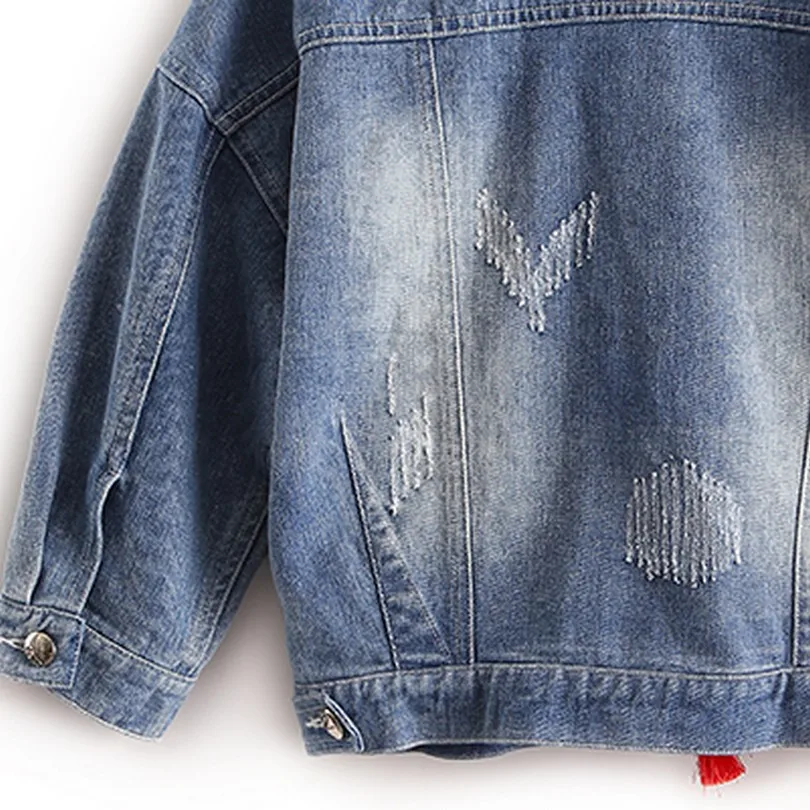 New  Colorful Butterfly Embroidery denim jacket women spring autumn fashion coat female jacket Tassel Sh