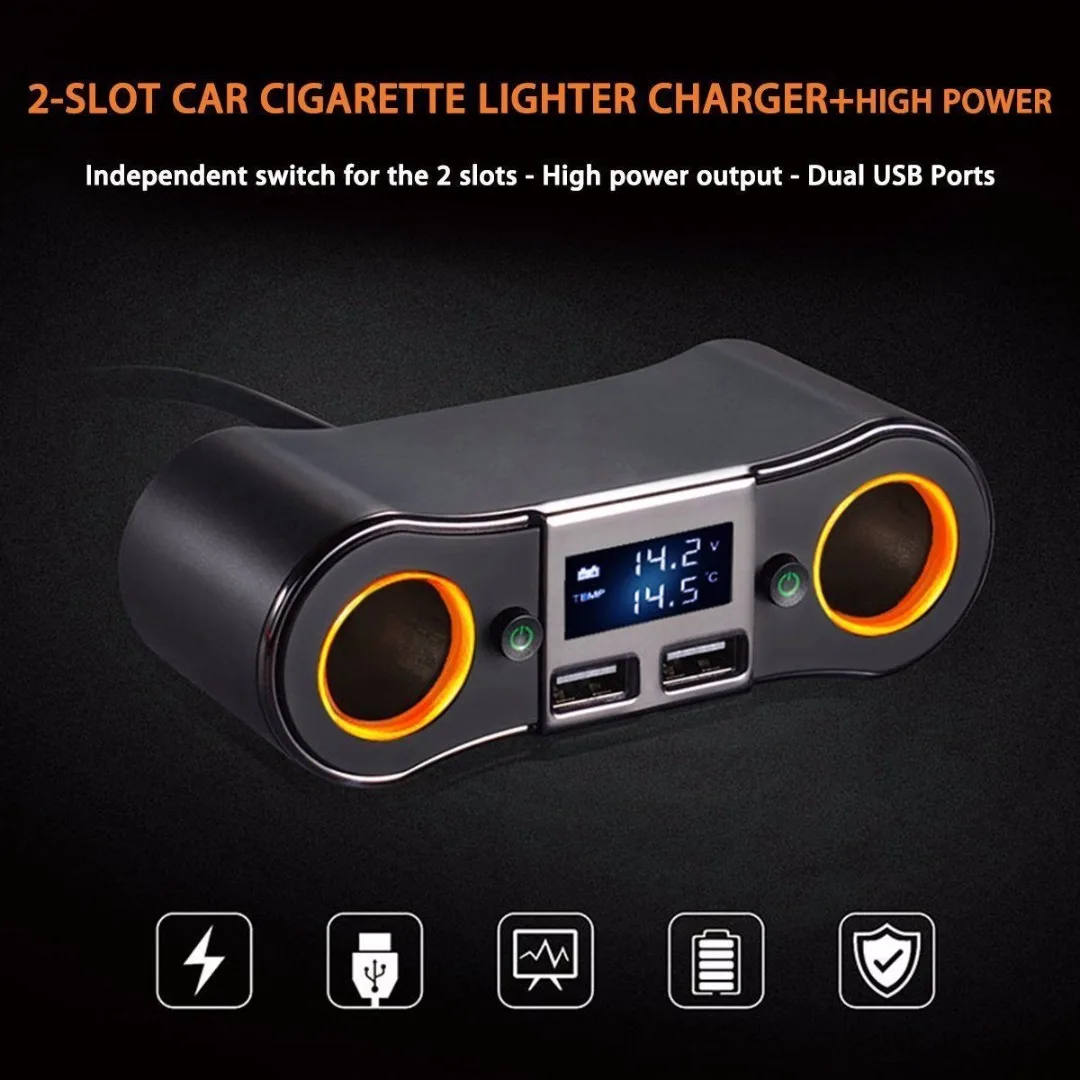 Newest 12V-24V Dual USB Charger Car Cigarette Lighter Socket Splitter Power Adapter